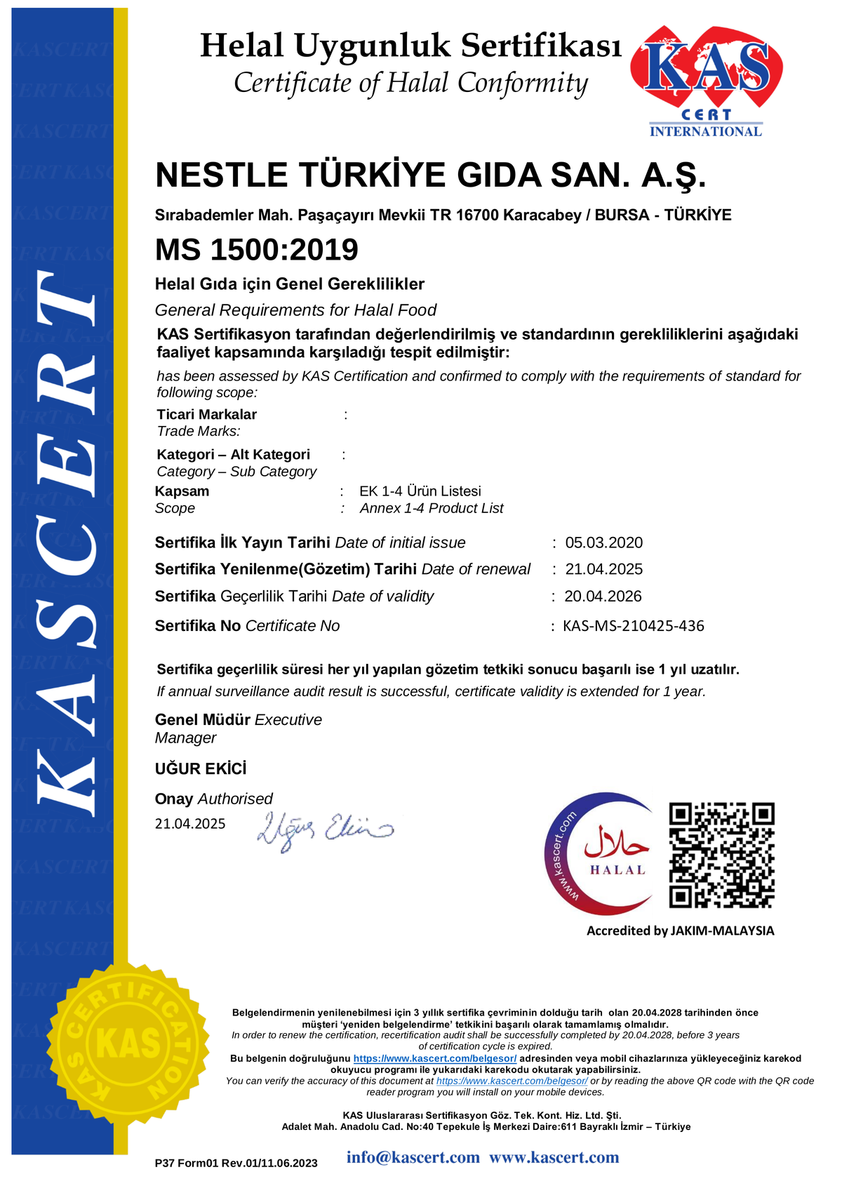 Nestle Turkey Halal Certificate - Page 1